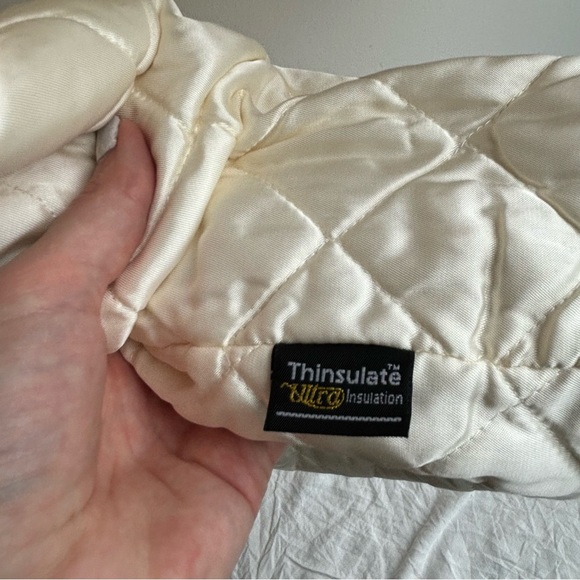 VNTG LL Bean white Wool Jacket Hooded Zip Up Toggle Closure Thinsulate Lining 16 - Picture 11 of 16